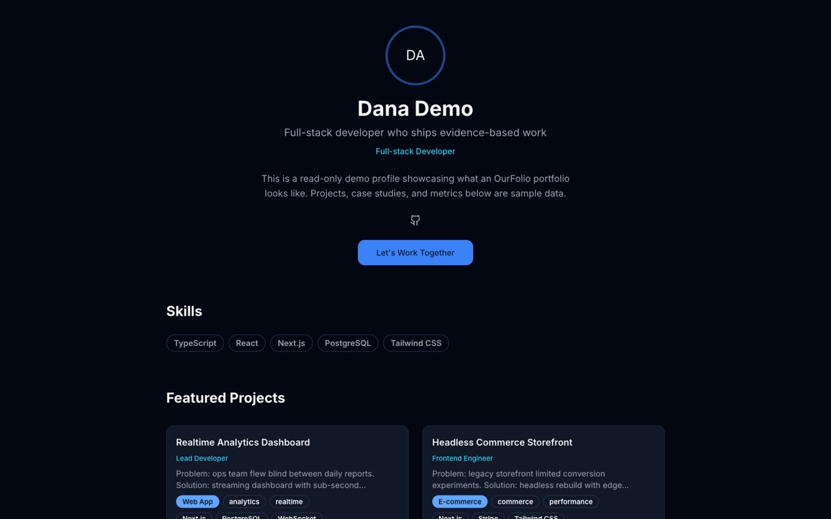 OurFolio live demo portfolio